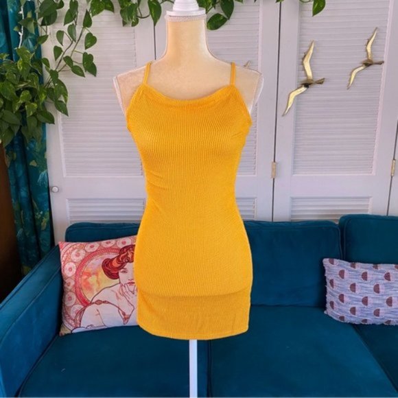Urban Outfitters | Tyra Strappy Back Mini Dress Orange Textured Rib Knit Medium - Picture 2 of 16